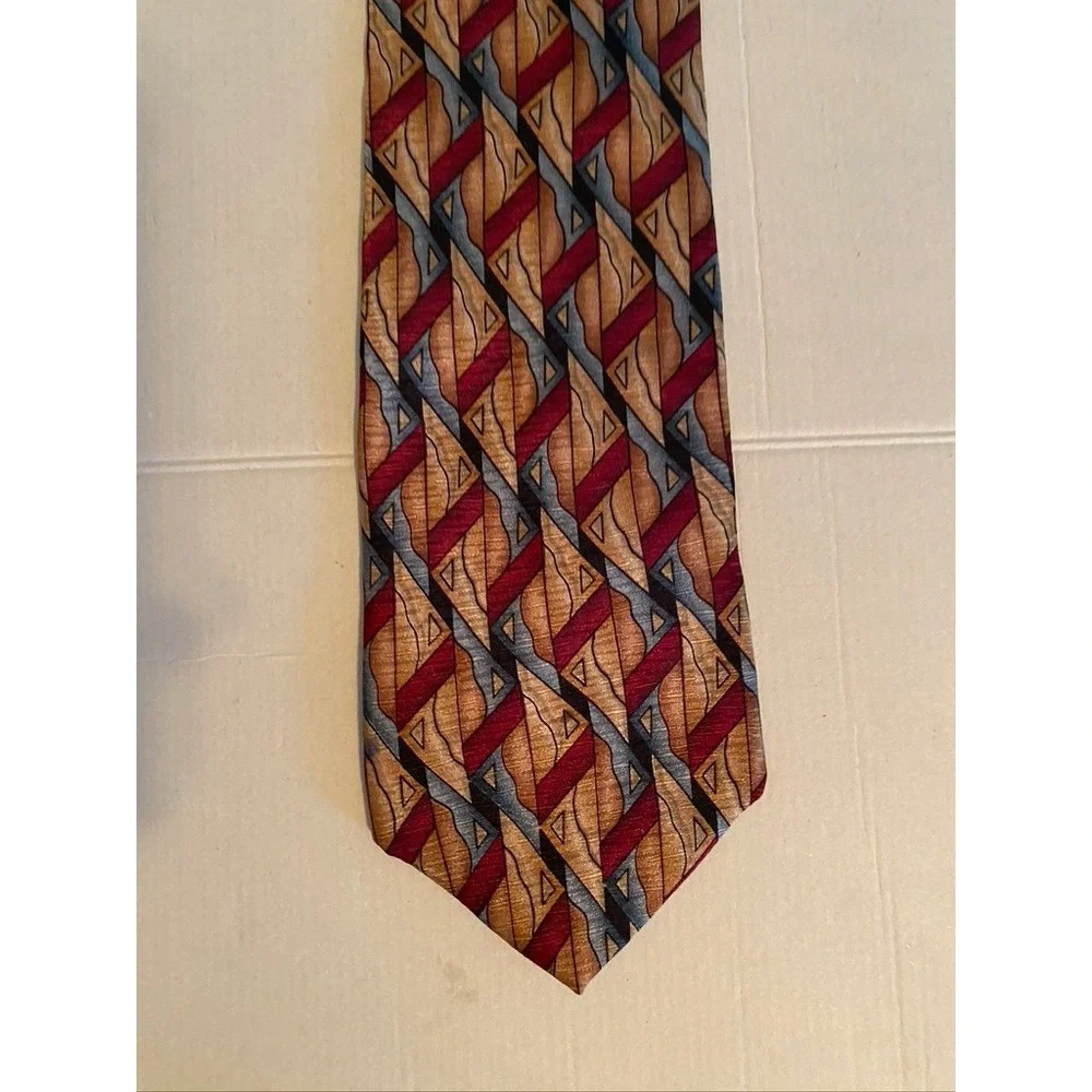 Vodka by Stonehenge Mens Silk Tie Geometric Abstract Gold Burgundy Blue